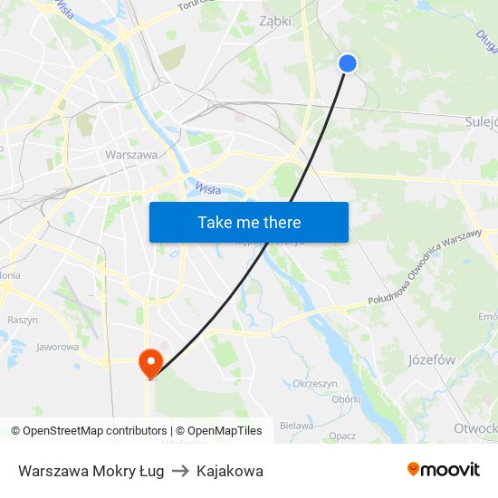 Warszawa Mokry Ług to Kajakowa map