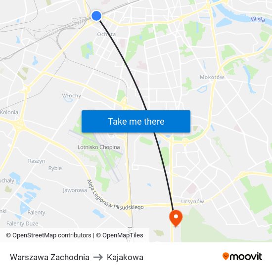 Warszawa Zachodnia to Kajakowa map