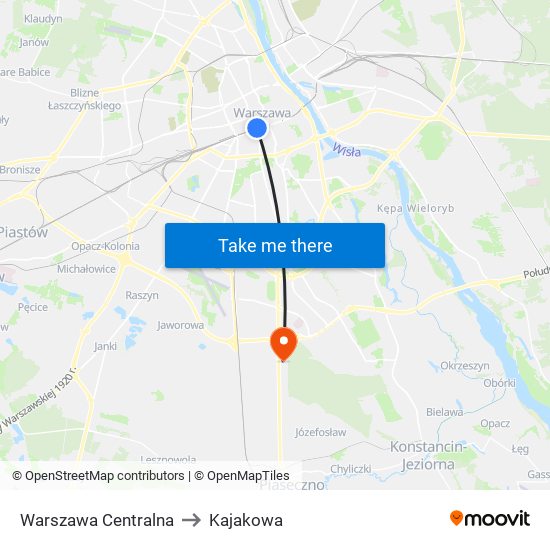 Warszawa Centralna to Kajakowa map