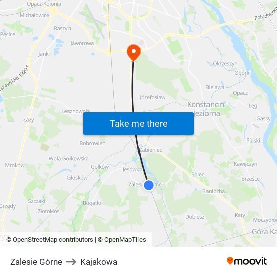 Zalesie Górne to Kajakowa map