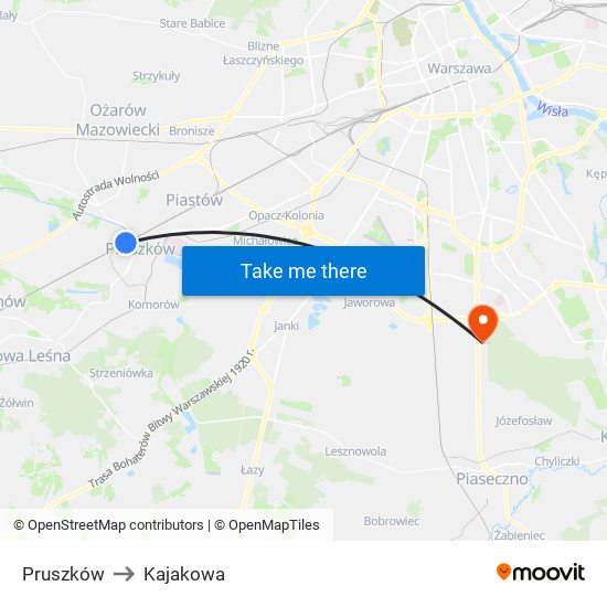 Pruszków to Kajakowa map