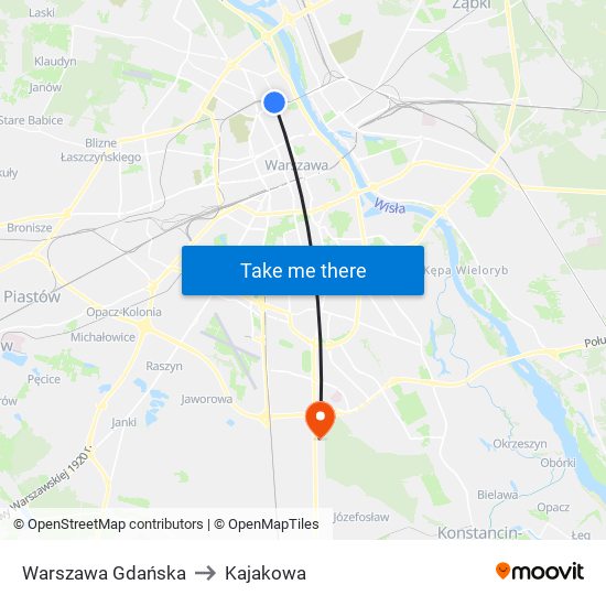 Warszawa Gdańska to Kajakowa map