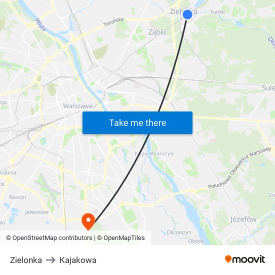 Zielonka to Kajakowa map