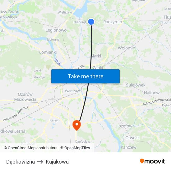 Dąbkowizna to Kajakowa map