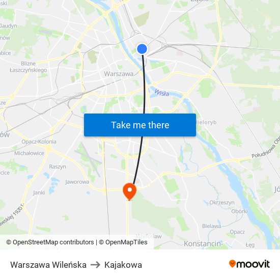 Warszawa Wileńska to Kajakowa map