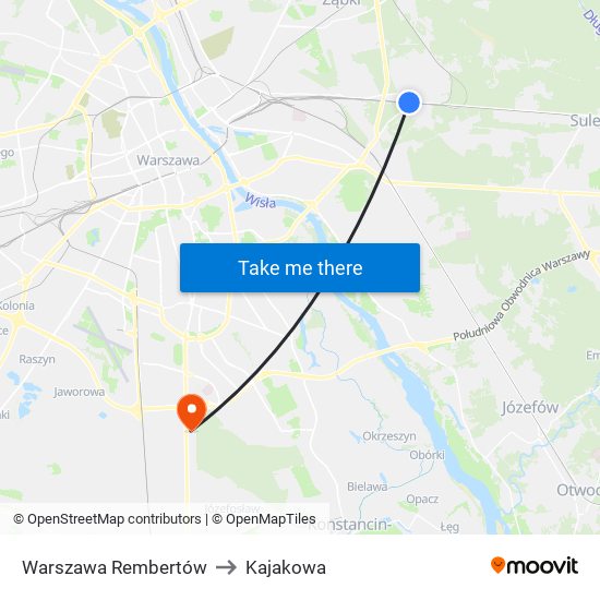 Warszawa Rembertów to Kajakowa map