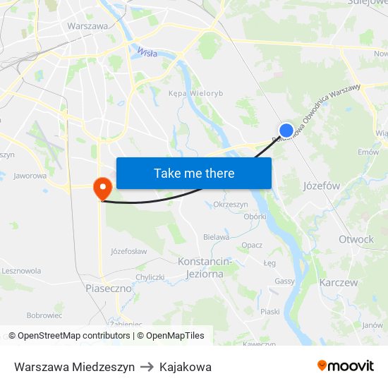 Warszawa Miedzeszyn to Kajakowa map