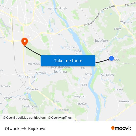 Otwock to Kajakowa map