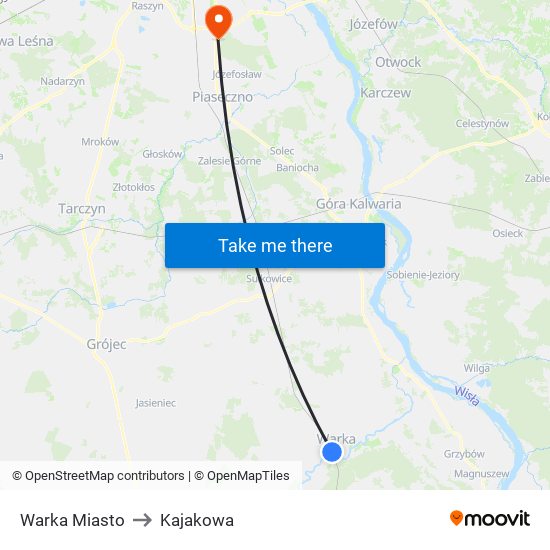 Warka Miasto to Kajakowa map