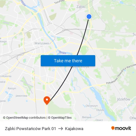 Ząbki Powstańców Park 01 to Kajakowa map