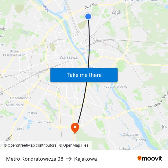 Metro Kondratowicza 08 to Kajakowa map