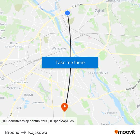 Bródno to Kajakowa map