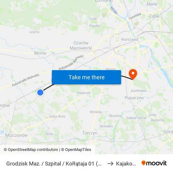 Grodzisk Maz. / Szpital / Kołłątaja (Nż) to Kajakowa map