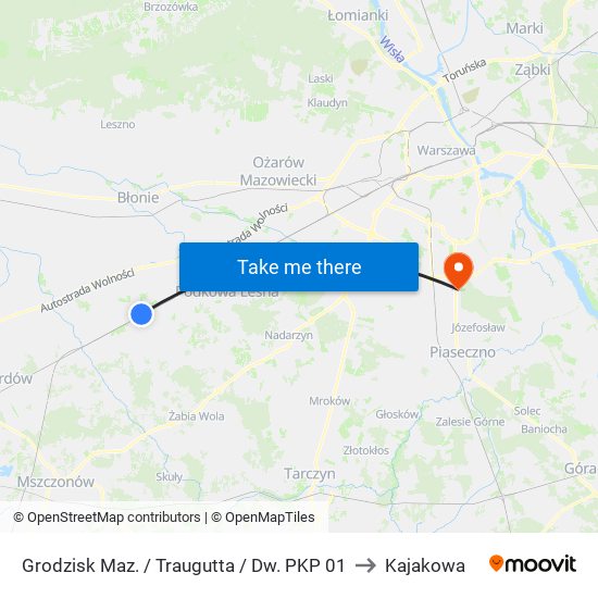 Grodzisk Maz. / Traugutta / Dw. PKP 01 to Kajakowa map