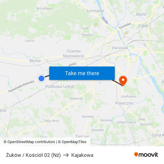 Żuków / Kościół to Kajakowa map