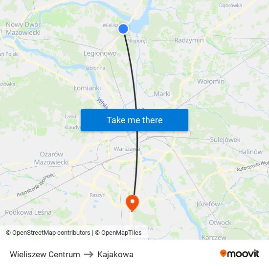 Wieliszew Centrum to Kajakowa map