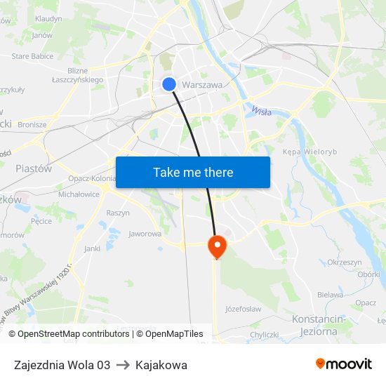 Zajezdnia Wola 03 to Kajakowa map