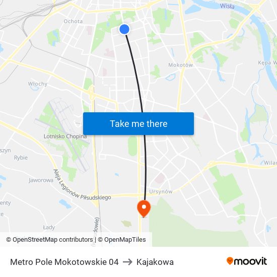 Metro Pole Mokotowskie 04 to Kajakowa map