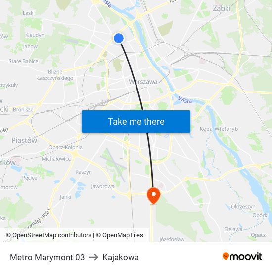 Metro Marymont to Kajakowa map