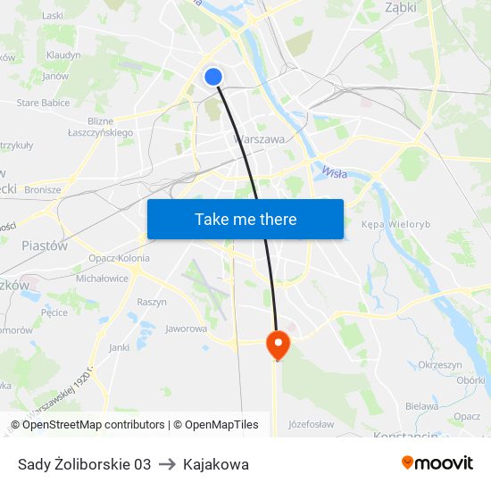 Sady Żoliborskie 03 to Kajakowa map