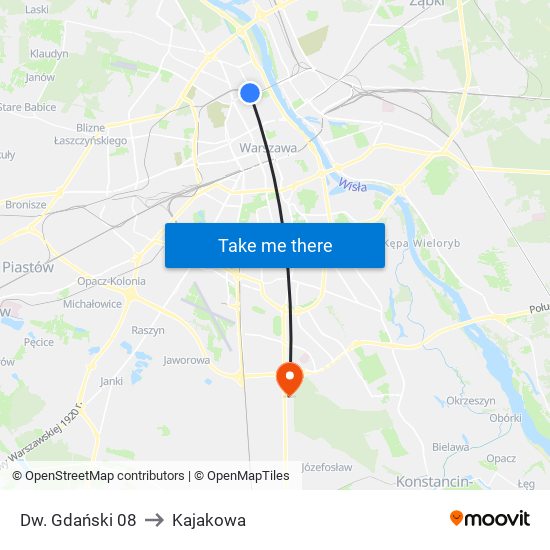 Dw. Gdański 08 to Kajakowa map