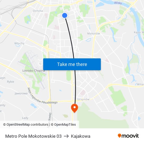 Metro Pole Mokotowskie 03 to Kajakowa map