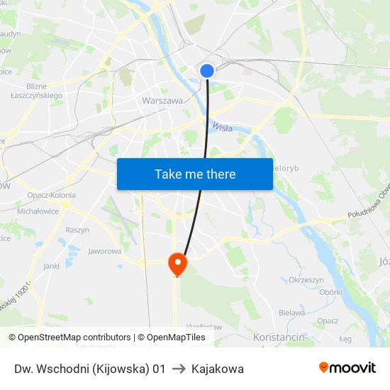 Dw. Wschodni (Kijowska) to Kajakowa map