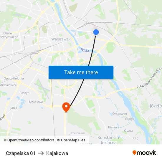 Czapelska to Kajakowa map