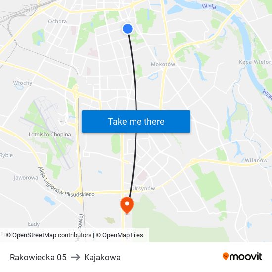 Rakowiecka 05 to Kajakowa map