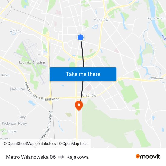 Metro Wilanowska to Kajakowa map