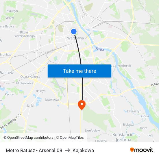 Metro Ratusz - Arsenał 09 to Kajakowa map