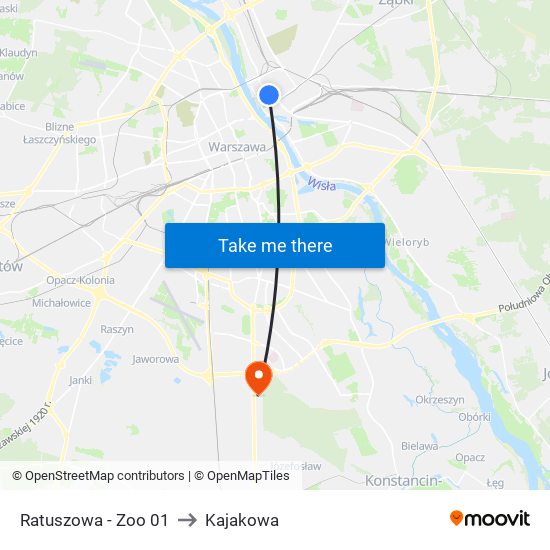 Ratuszowa - Zoo 01 to Kajakowa map