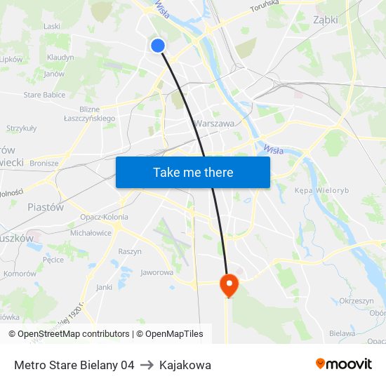 Metro Stare Bielany 04 to Kajakowa map