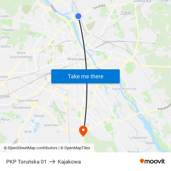 PKP Toruńska to Kajakowa map