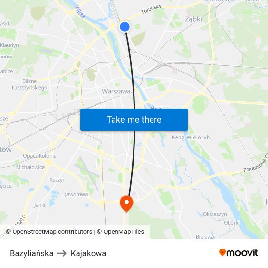 Bazyliańska to Kajakowa map