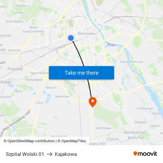 Szpital Wolski 01 to Kajakowa map