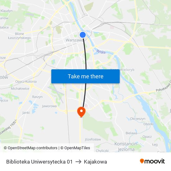 Biblioteka Uniwersytecka 01 to Kajakowa map
