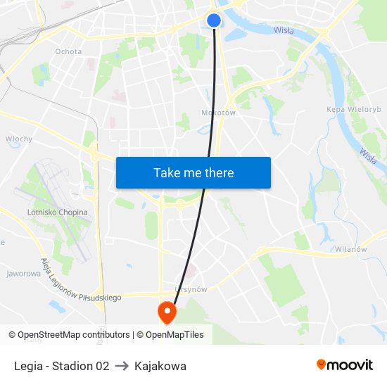 Legia - Stadion 02 to Kajakowa map