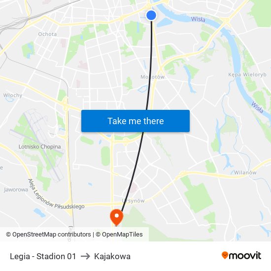 Legia - Stadion 01 to Kajakowa map