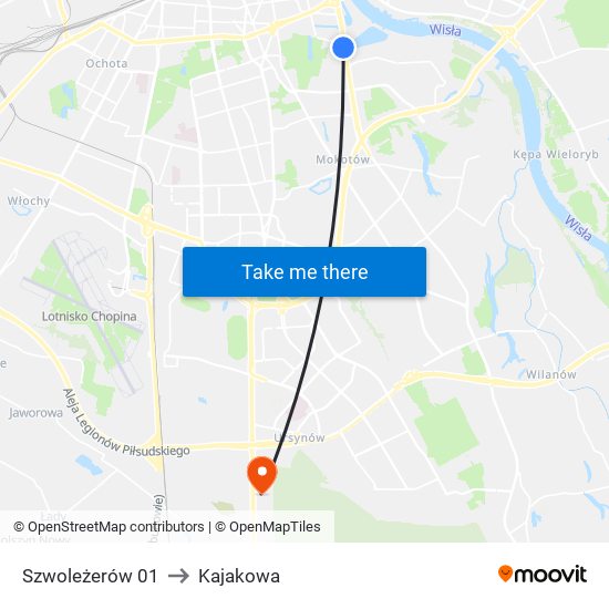 Szwoleżerów to Kajakowa map