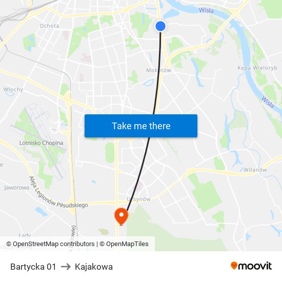 Bartycka 01 to Kajakowa map