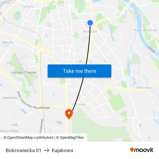 Bobrowiecka 01 to Kajakowa map