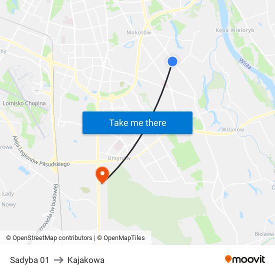 Sadyba to Kajakowa map