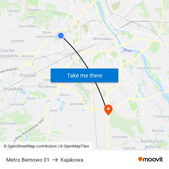 Metro Bemowo to Kajakowa map