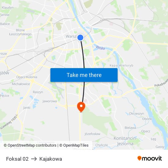 Foksal to Kajakowa map