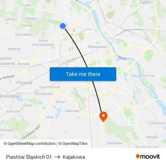 Piastów Śląskich 01 to Kajakowa map