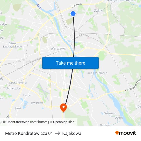 Metro Kondratowicza to Kajakowa map