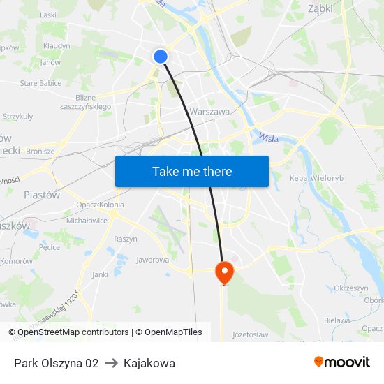 Park Olszyna 02 to Kajakowa map