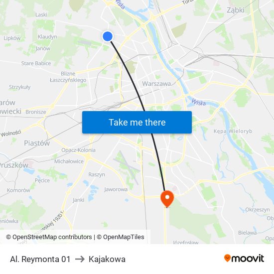 Al. Reymonta to Kajakowa map