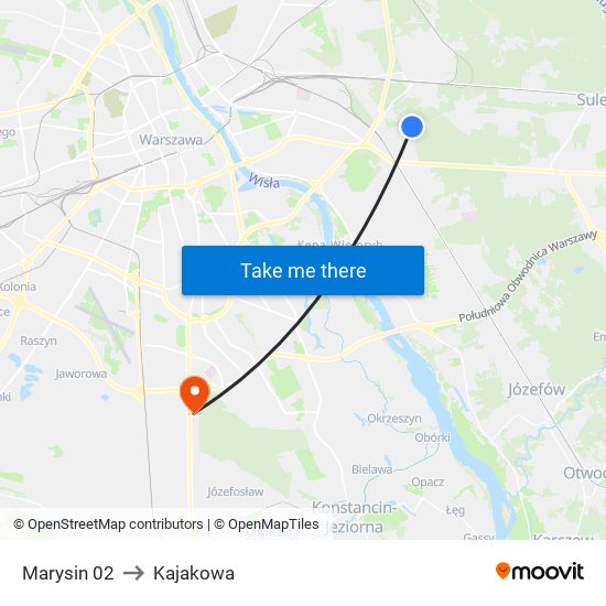 Marysin to Kajakowa map